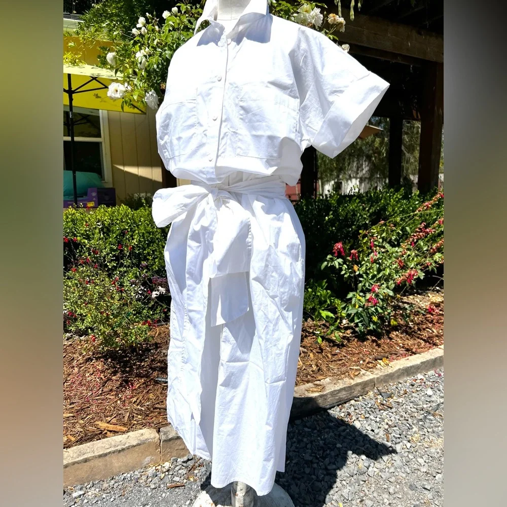 🛍️ JCREW NEW! Classic White RelaxedFit shortsleeve shirtdress wTie Belt/Pockets - Picture 3 of 10